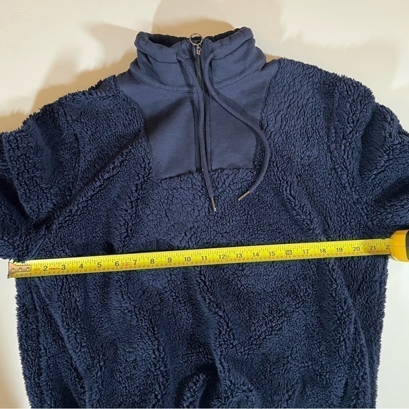 Sweaty Betty navy blue 1/4 zip fleece sherpa pullover drawstring sz 10 cozy yoga - Picture 7 of 9